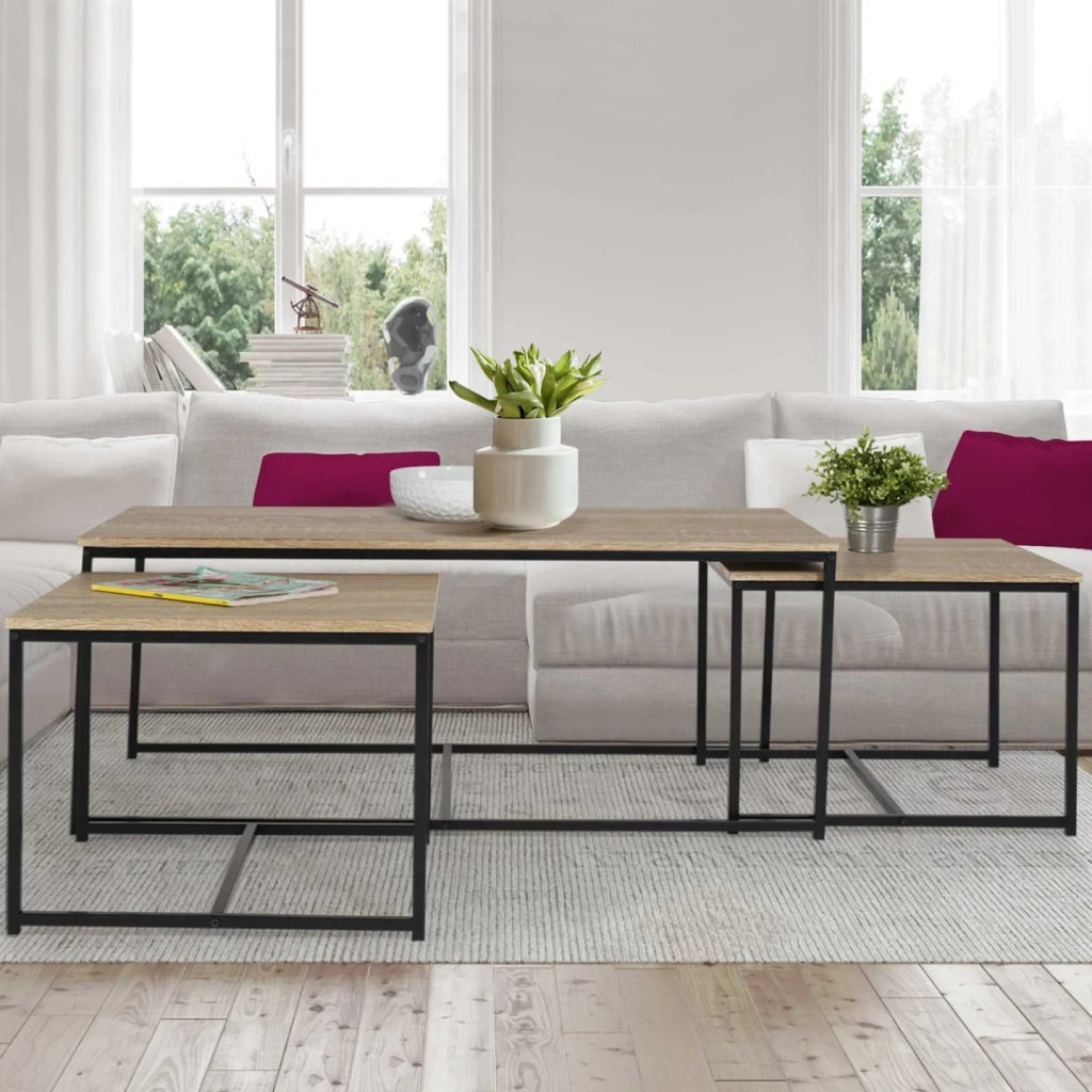 IDMarket - Set di 3 tavolini bassi 113 cm con design industriale DETROIT