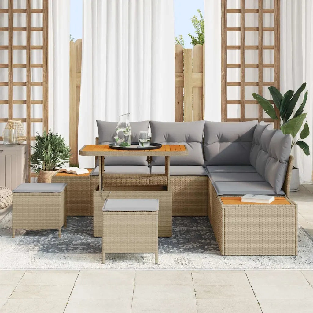Set Divano da Giardino con cuscino 8 pcs Beige Poly Rattan