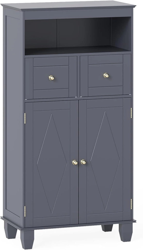 Armadietto da bagno da 108 cm, autoportante con 2 cassetti, ripiano regolabile e ripiano aperto, 56 x 30 cm, per lavanderia e ingresso (bianco)