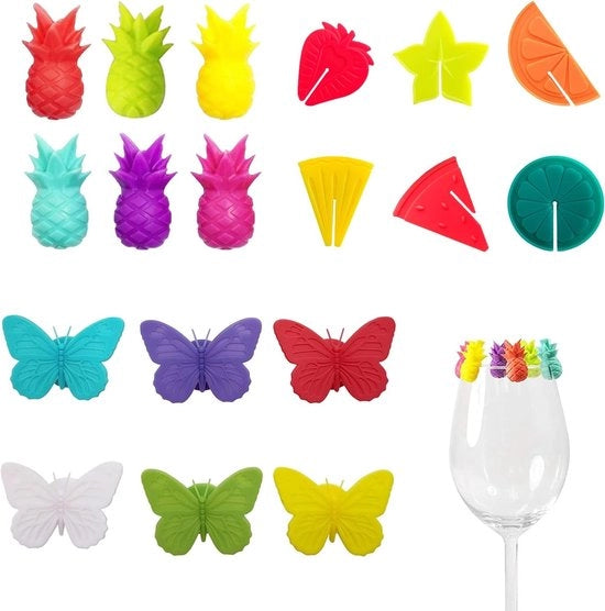 Etichette di vetro silicone colorate per bicchieri di vino e drink - 18 pezzi di etichette riutilizzabili per feste e decorazioni