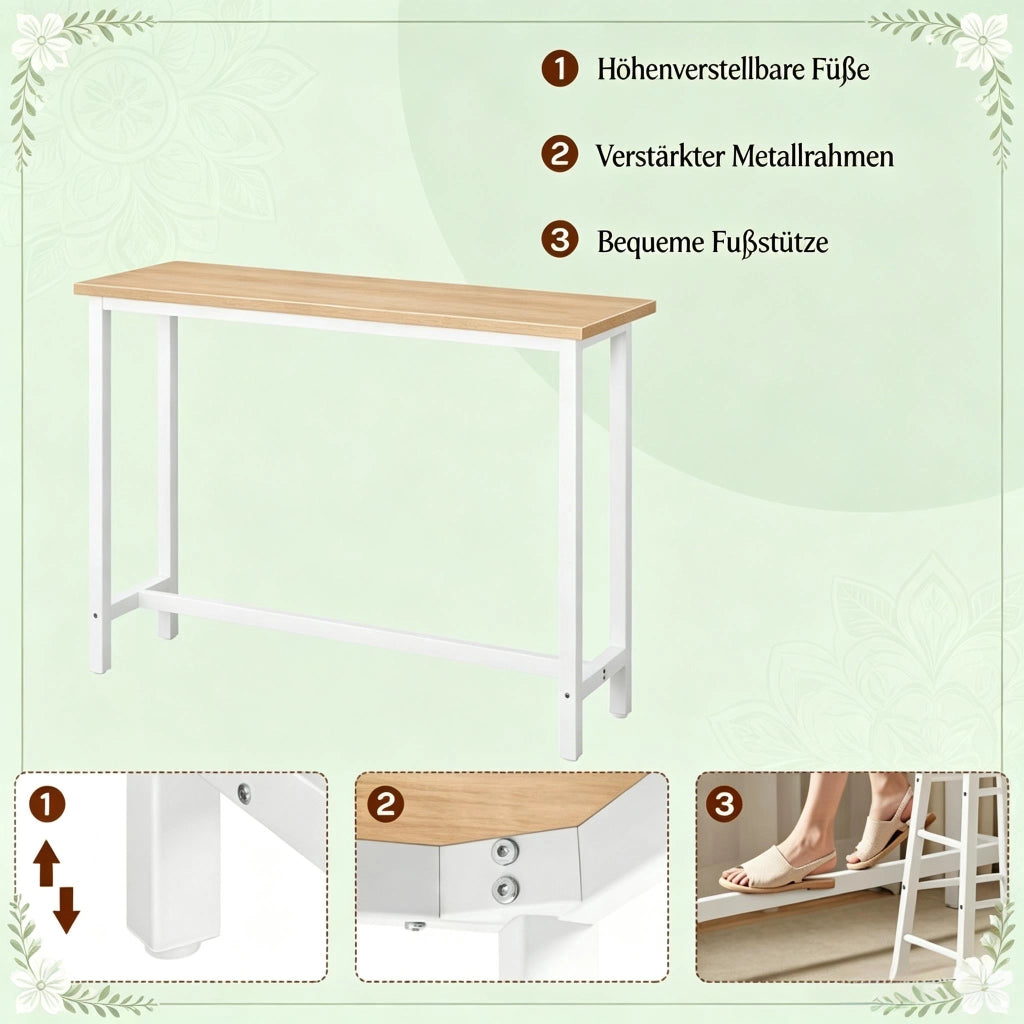 Tavolo da bar con struttura in metallo, piedi regolabili e portata fino a 150 kg, per cucina e bar, 140 × 100 × 40 cm