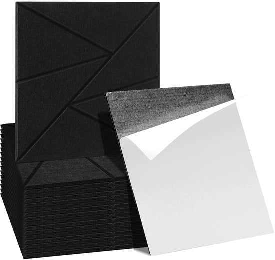 18 pezzi di pannelli acustici Quadrato Triangolo Autoadesivo Isolamento acustico Velo da parete Nero