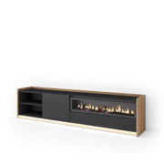 Mobile TV Soggiorno, 207x50x37 cm, Per TV fino a 80", Camino elettrico, LED, Nero e rovere