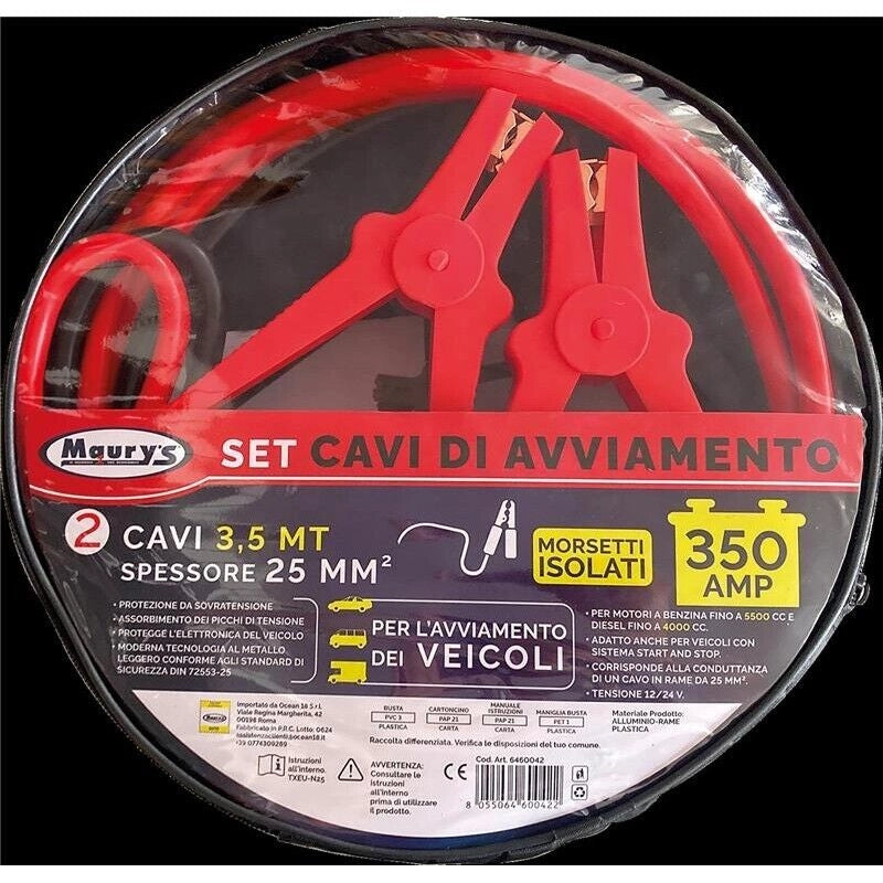 SET CAVI DI AVVIAMENTO PER BATTERIA 350 AMP 25 MM  3,5 MT MORESETTI ISOLATI