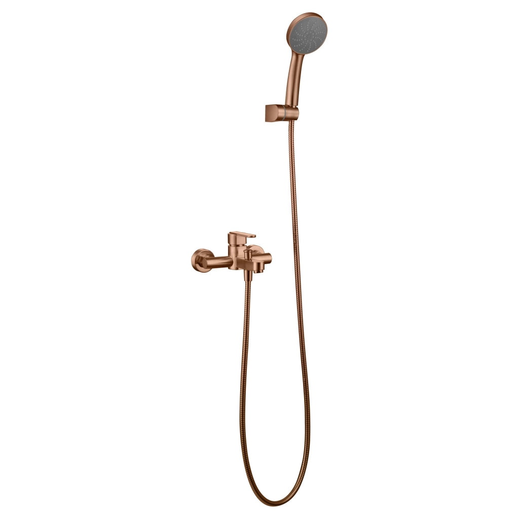 IMEX Miscelatore vasca-doccia oro rosa in ottone con tubo flessibile metallico 180 cm maniglia doccia rotonda in ABS cartuccia ceramica Ø35 mm finitura PVD spazzolata - Modello Imex-BDR001-4ORC Rom
