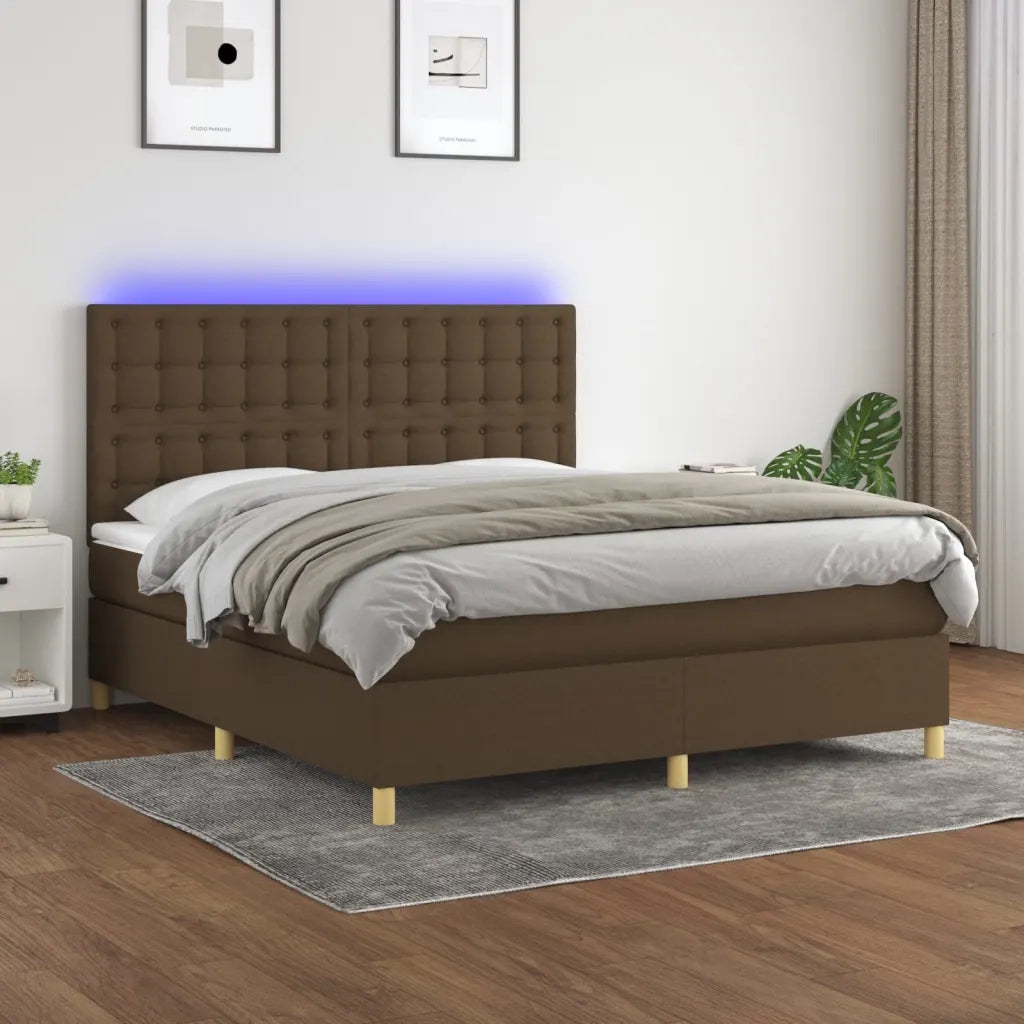 Letto a Molle Materasso e LED MarroneScuro 180x200cm in Tessuto 3135776