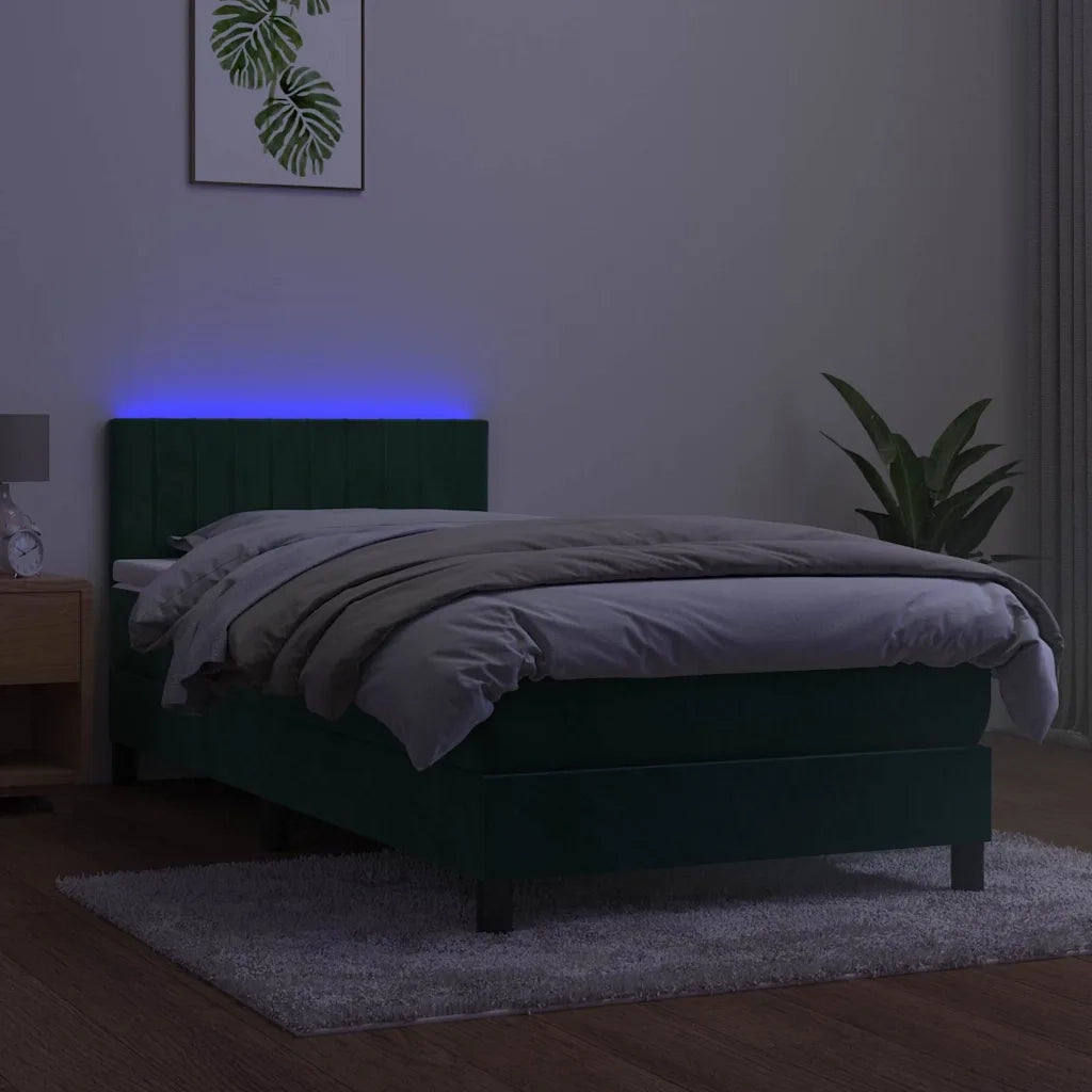 Letto a Molle con Materasso e LED Verde Scuro 80x200cm Velluto 3134492