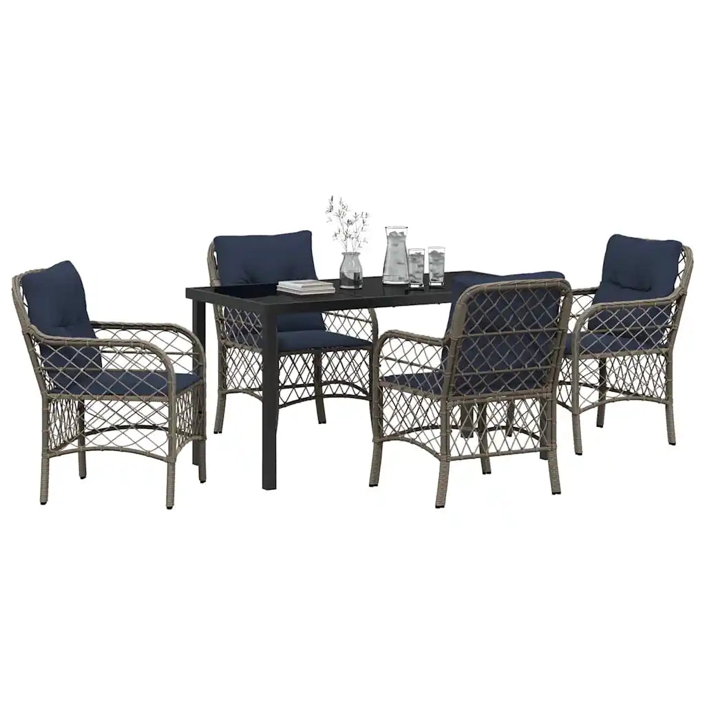 Set da Pranzo per Giardino 5 pcs Grigio e Nero Rattan 3380248