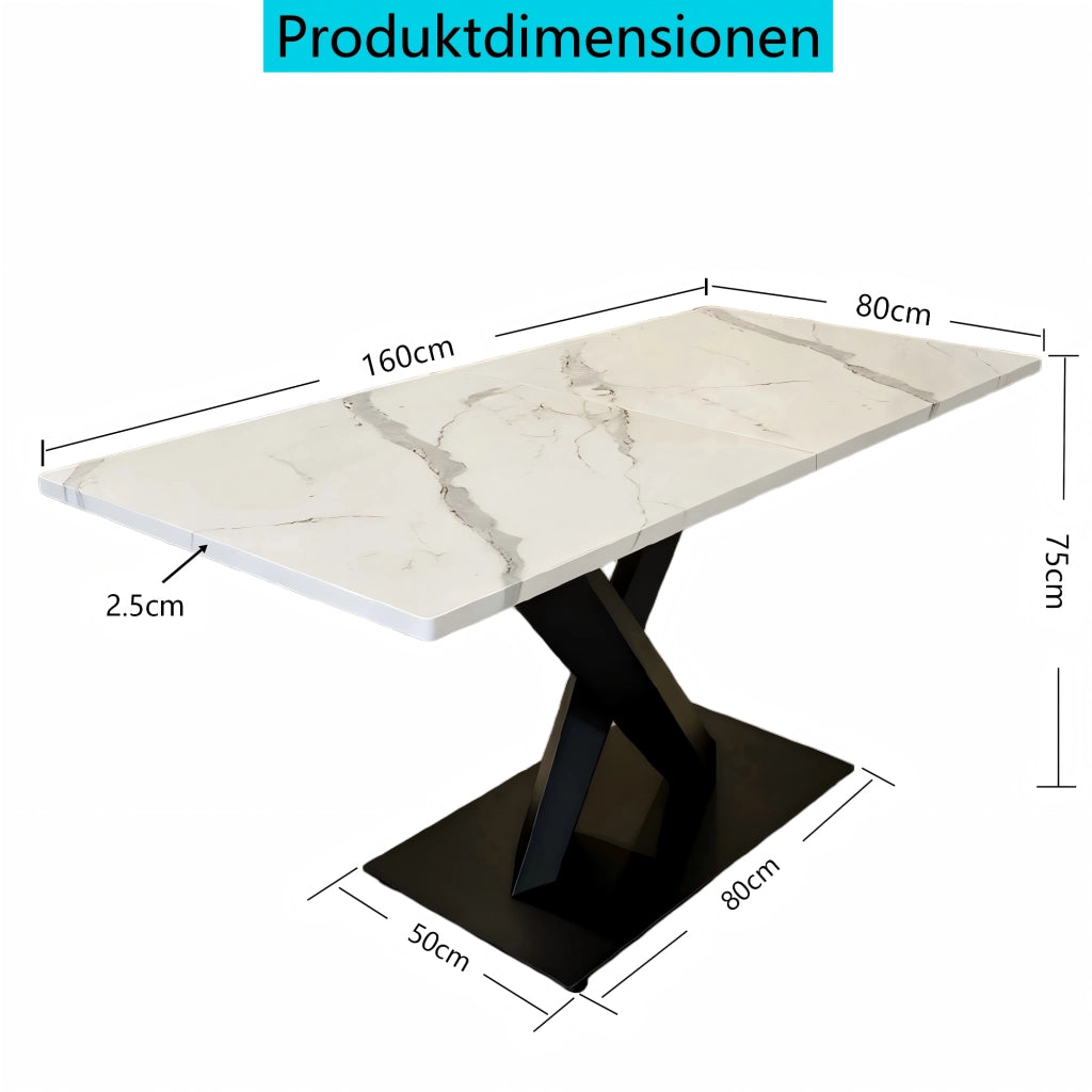 Tavolo da pranzo per 6 persone in MDF e metallo, stile farmhouse, per cucina e soggiorno, bianco e nero, 160 × 80 × 75 cm