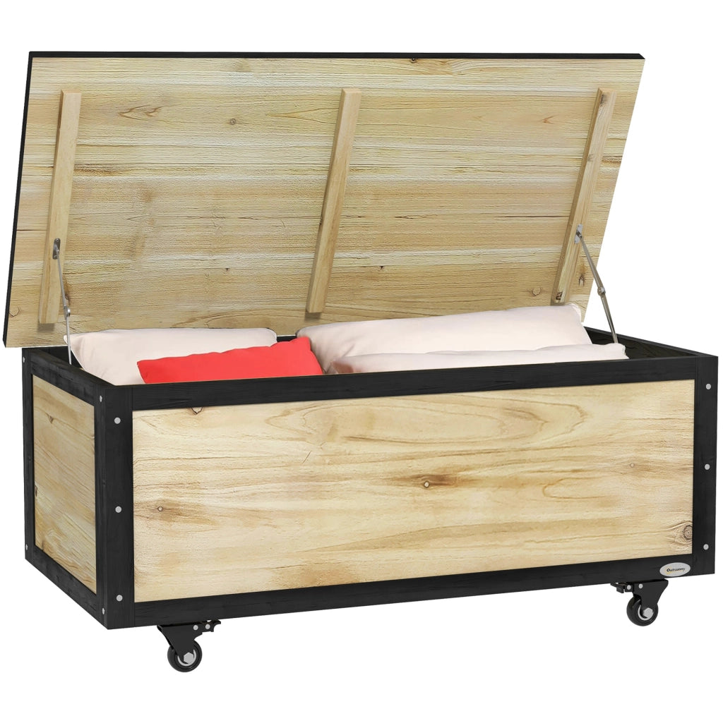 Cassapanca da esterno in legno 121 L con ruote