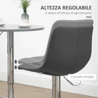 Set 2 Sgabelli da Bar Girevoli in Similpelle con Schienale e Poggiapiedi, 42x45x89-110cm, Grigio