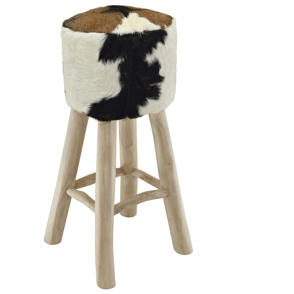 Sgabello da Bar in Vera Pelle e Legno Massello di Teak cod mxl 67991