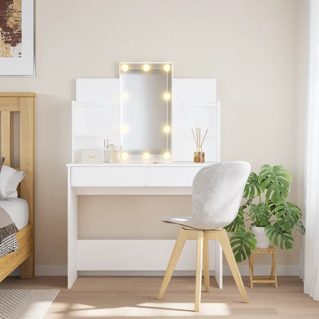 Toeletta | Tavolo da Trucco con Luci LED Bianco 96x40x142 cm