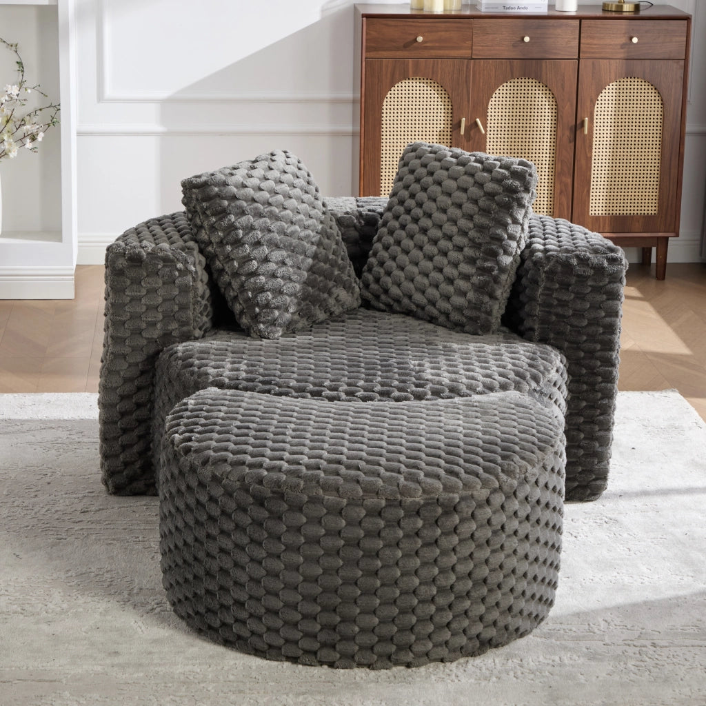 POLTRONA con pouf 130x115x103 cm in tessuto grigio scuro