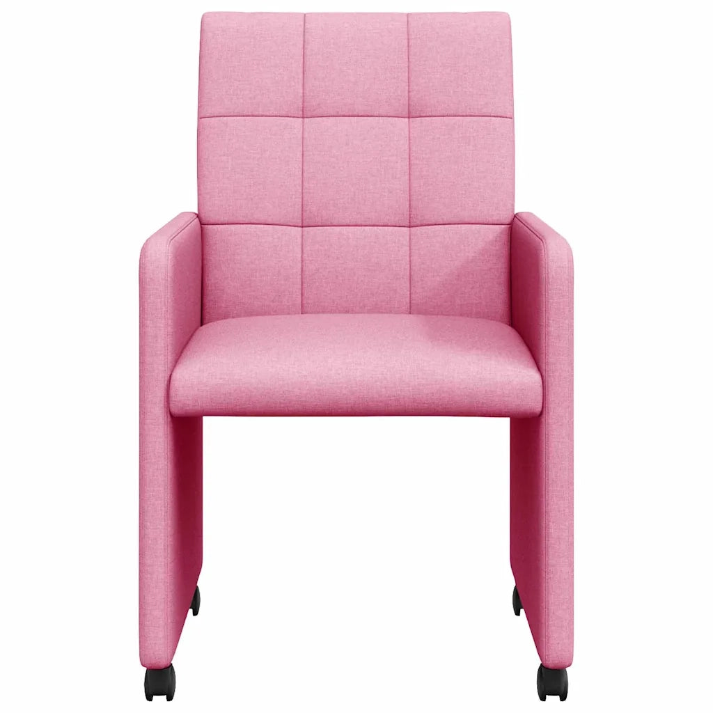 Sedie da Pranzo con Ruote 2 pcs Rosa 58 x 65 x 94 cm Tessuto