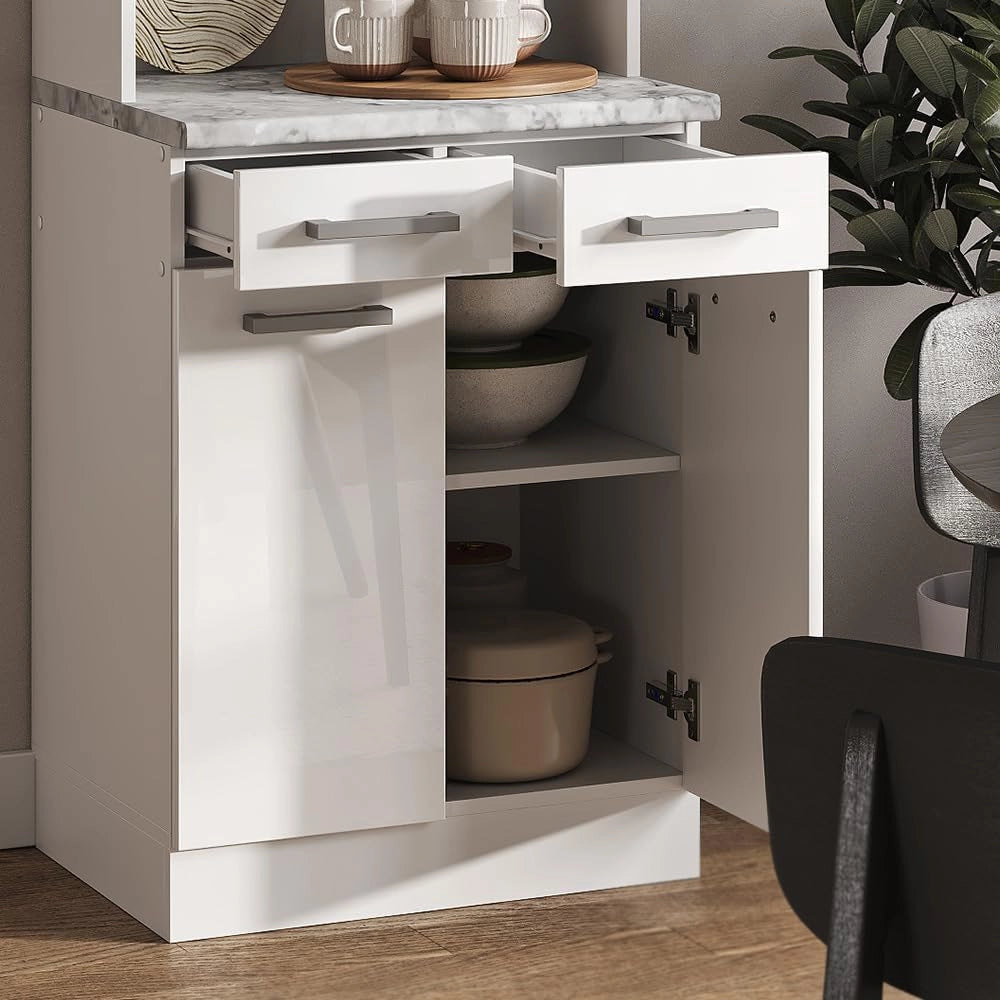 Cucine componibili piccole R-Line, Bianco lucido, 60 cm, PL Marmo, utilizzabile per combinazioni modulari in composizioni cucina