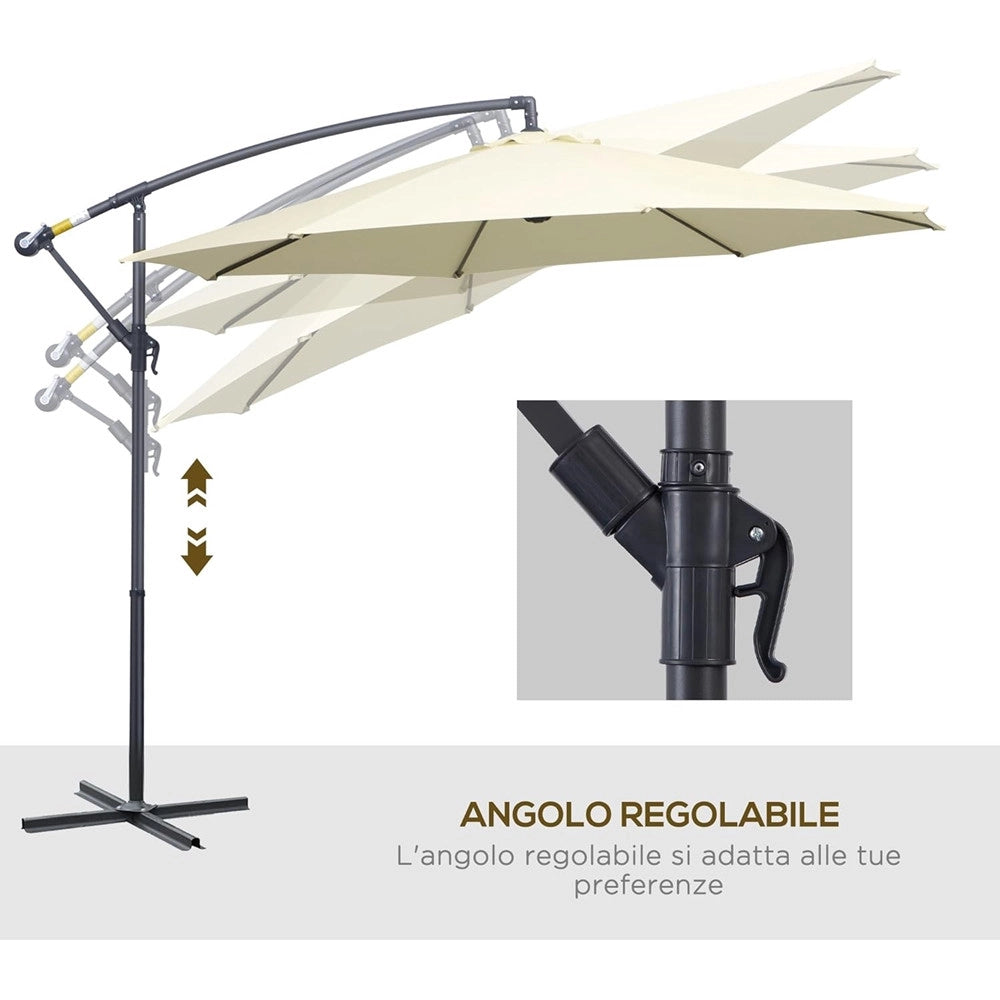 Trade Shop - Ombrellone Decentrato Inclinabile 3mt Con Base A Croce Manovella Da Esterno Giardino - Beige