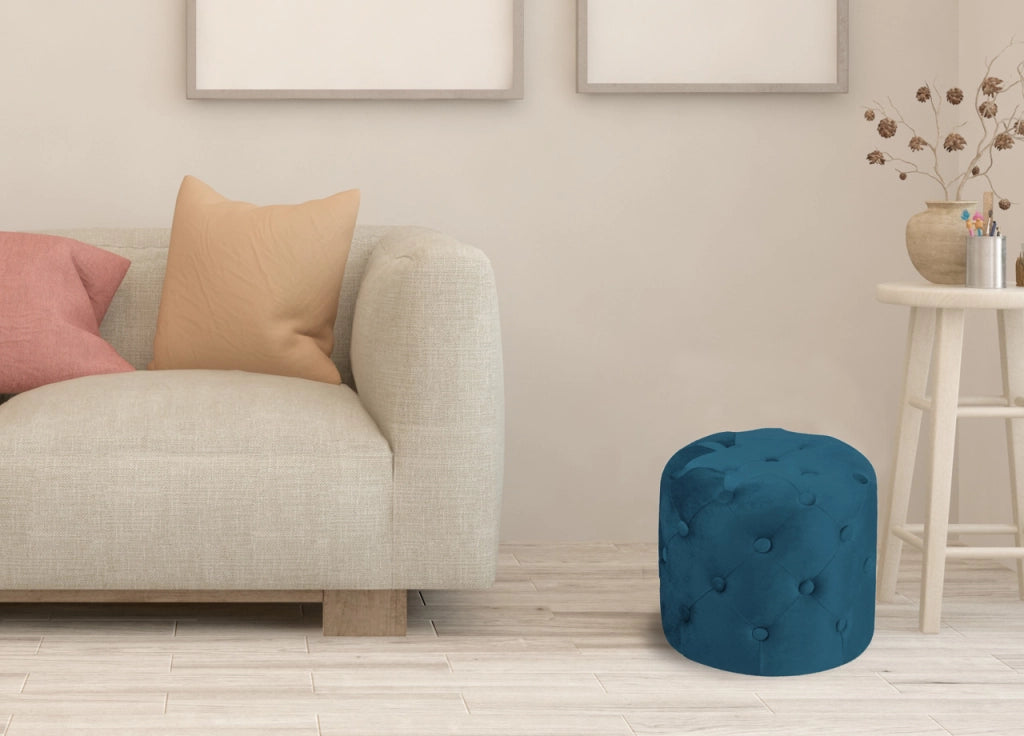 Pouf Salotto/Camera Con Bottoni Imbottito Modello Velvet Parigi In Tinta Unita - Pouf - Petrolio