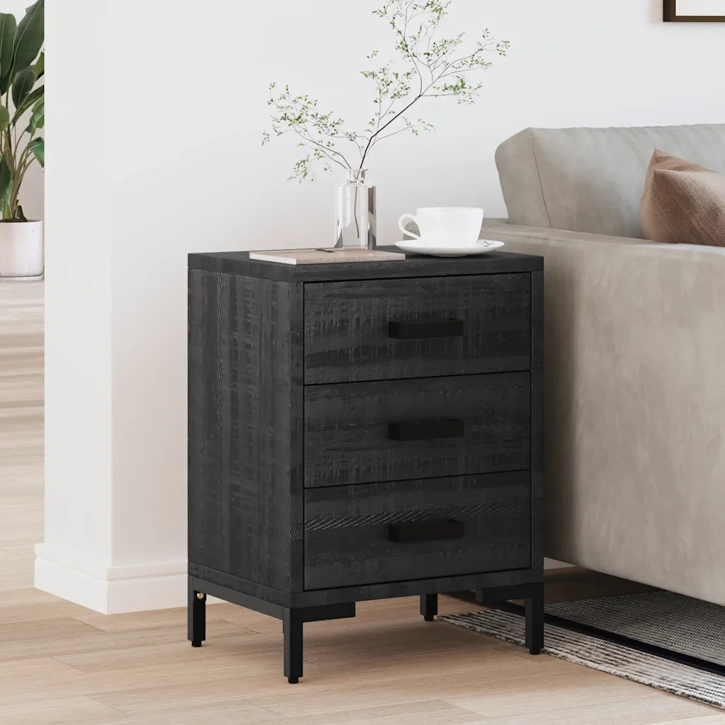 Comodino | Armadio da Notte | Mobiletto da notte Nero 40x30x55 cm Legno Massello di Pino Riciclato