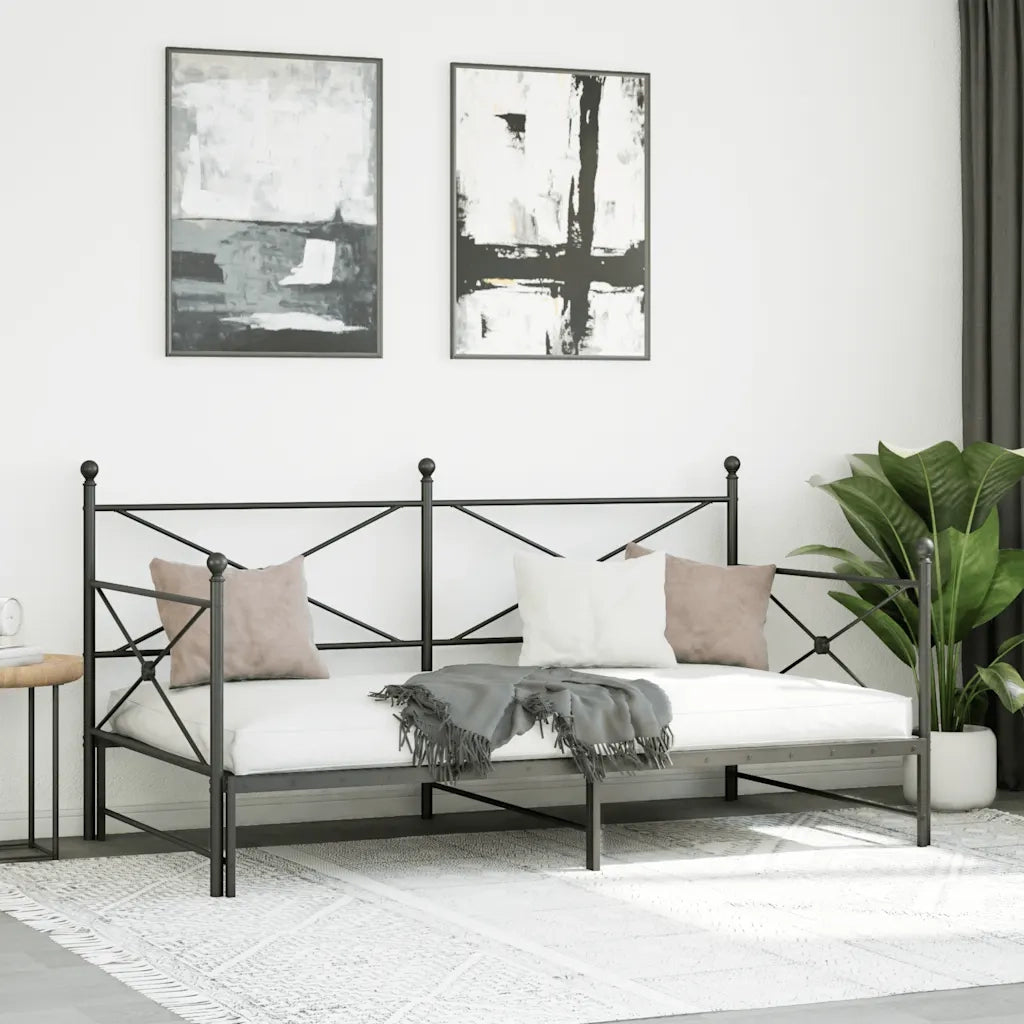 Divano Letto Estraibile senza Materasso Nero 107x203 cm Acciaio 4104678