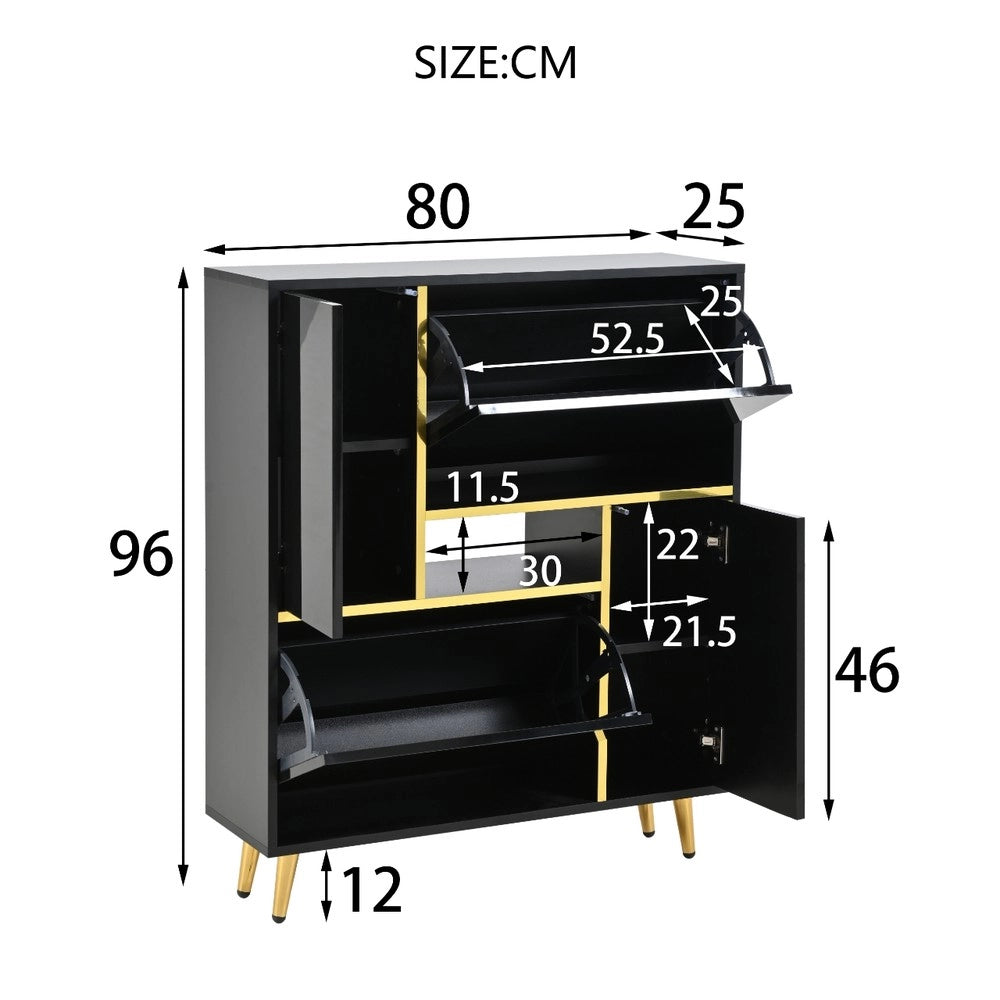 Scarpiera con Luci LED 16 Colori e Ante Lucide ¨C MINIMAL ¨C Nero 80x25x96 cm
