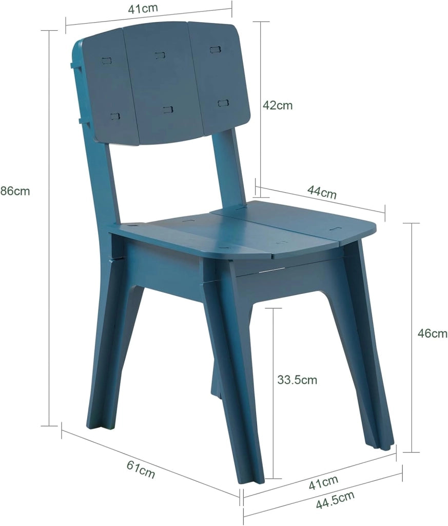 HFST01-B - Sedia da cucina, da ufficio, con schienale, altezza seduta: 46 cm, colore blu, larghezza ca. 44,5 x 86 x 61 cm