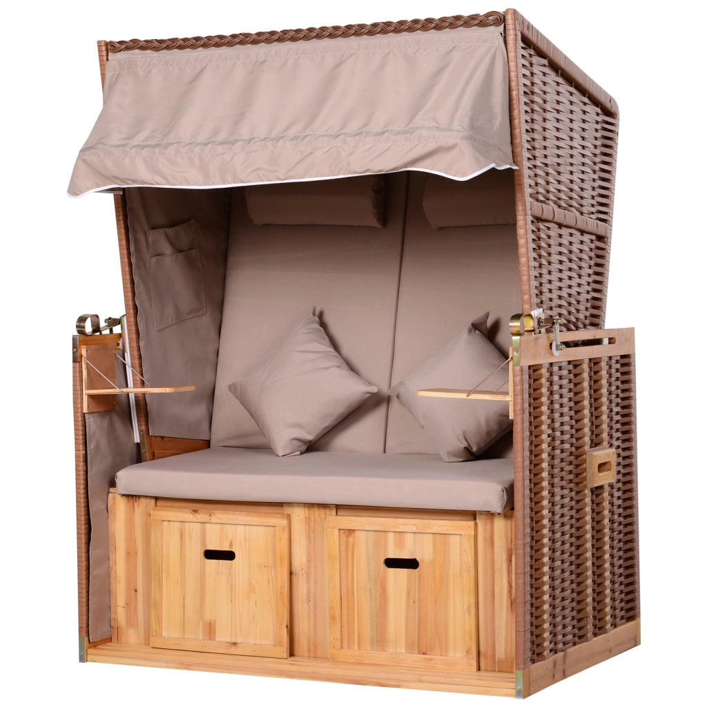 Poltrona a dondolo in rattan per 2 persone con schienale reclinabile ¨C zephmum ¨C Beige 118x79x160cm