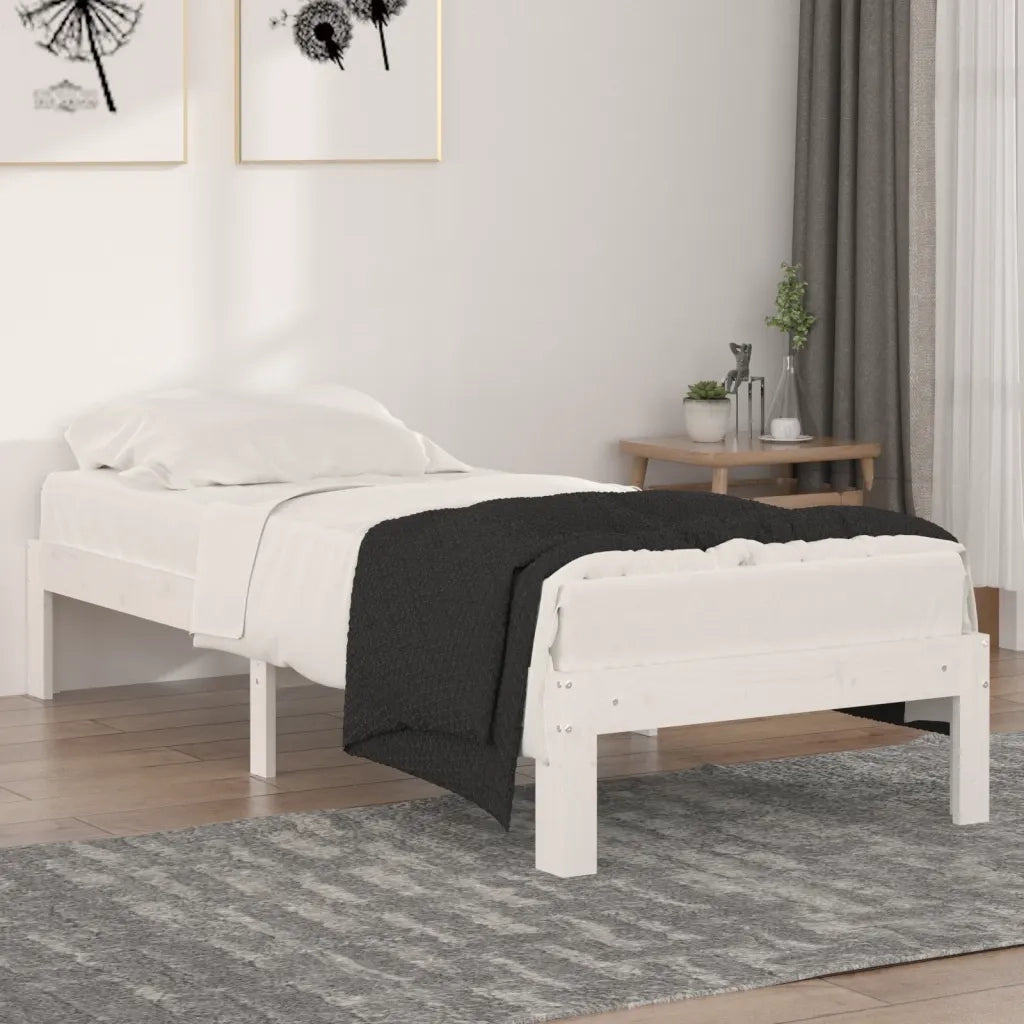 Letto singolo | Letto per adulti | Giroletto Bianco in Legno Massello 75x190 cm Small Single