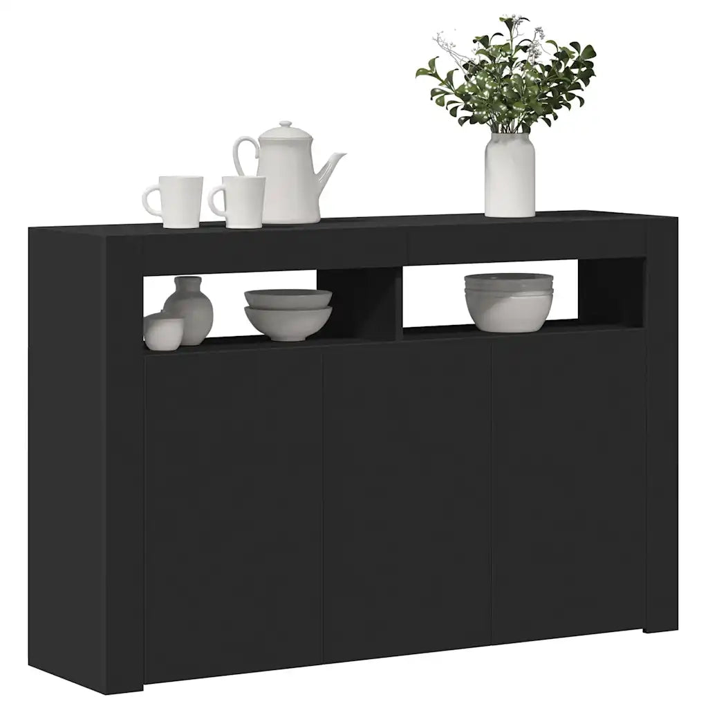 Credenza | Madia | Buffet da pranzo | Armadio da pranzo con Luci LED Nera 115,5x30x75 cm