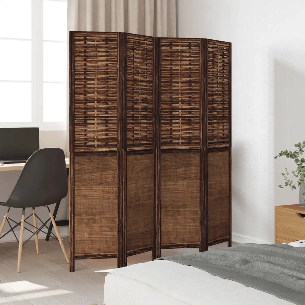 Divisorio Ambienti | Divider per stanze | Paravento 4 Pannelli Marrone Scuro Massello Paulownia