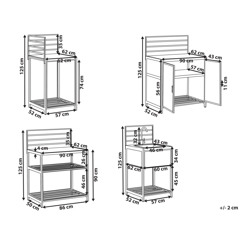 Set cucina da esterno 4 elementi in alluminio e PE Rattan con lavello grigio leva cucino da esterno