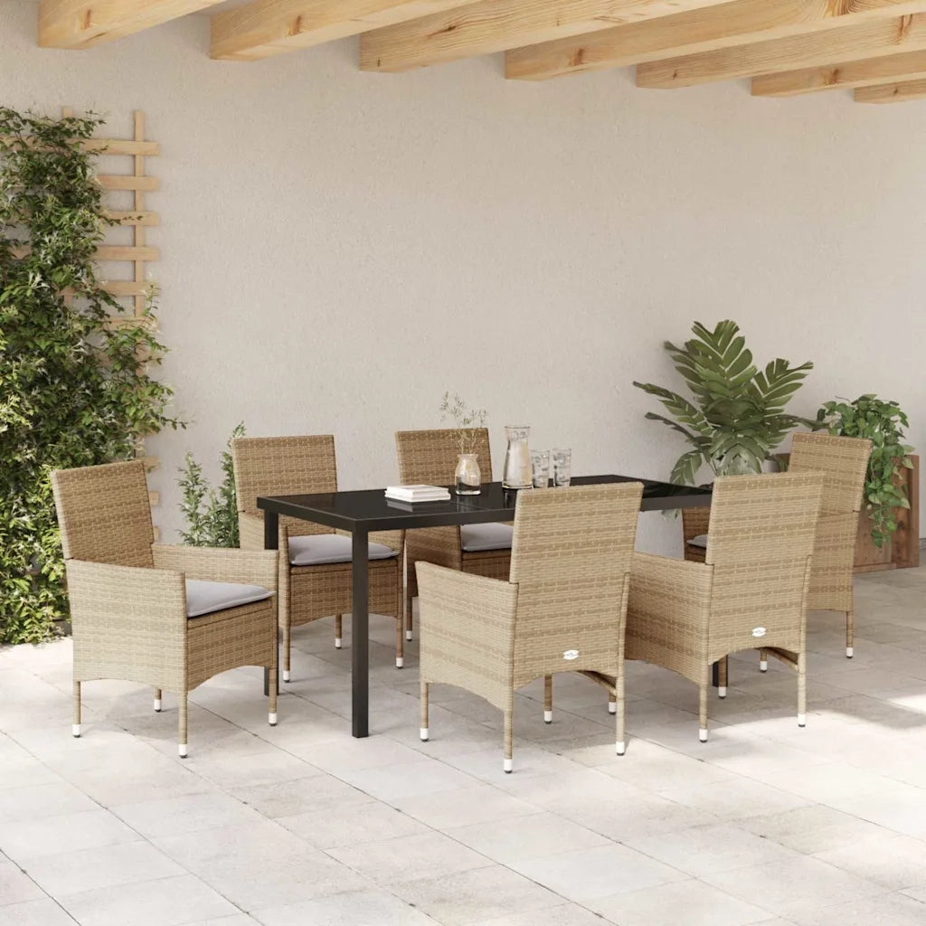 Set da Pranzo per Giardino con cuscino 7 pcs Beige polyrattan 3379797