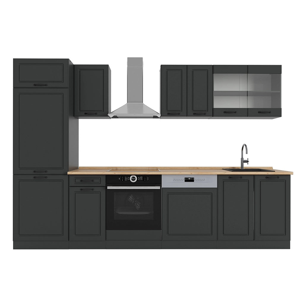 Cucina componibile R-Line Antracite rustico/Antracite 300 cm, PL Rovere Vicco