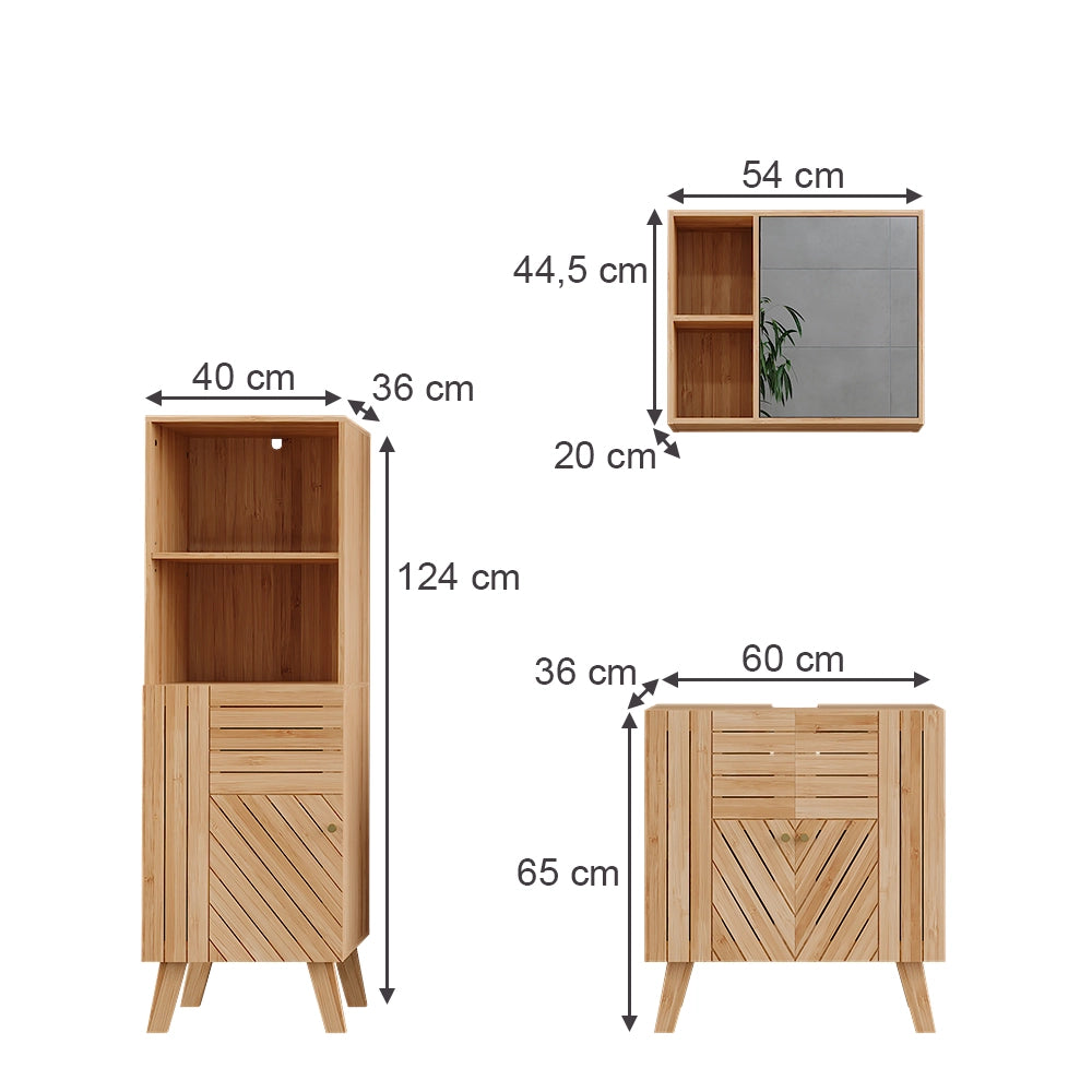 Vicco Set di mobili da bagno Bambù 3 pezzi, con cabinet midi