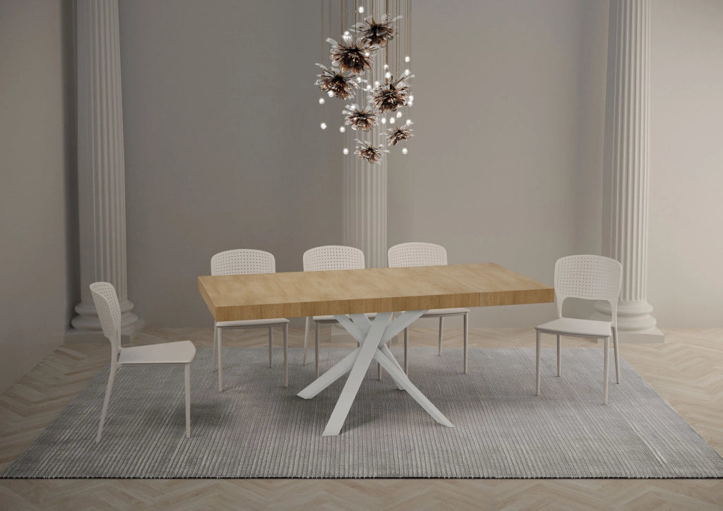 Tavolo allungabile 90x90/194 cm Clerko Premium Quercia Natura gambe Bianche