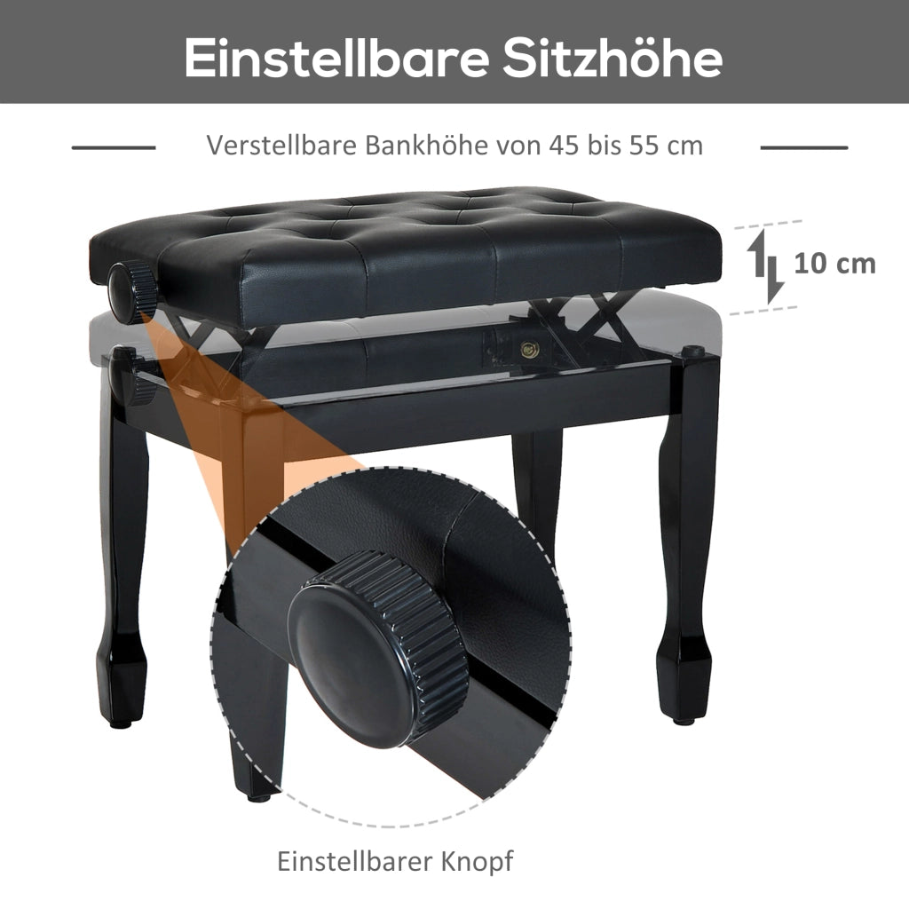 Pianobank regolabile in altezza ¨C zephmum ¨C 64x35x45-55 cm nero