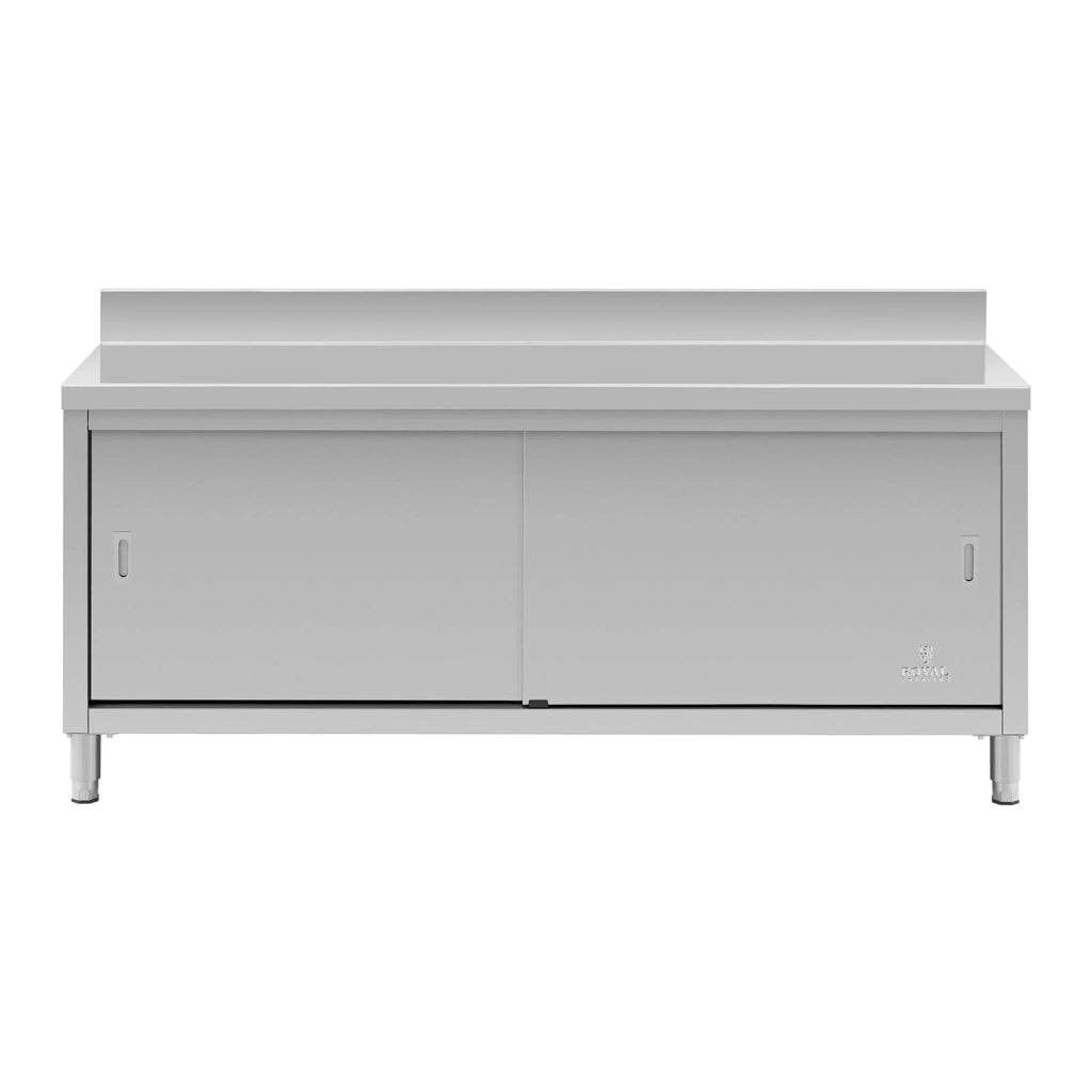 Base in acciaio inox piano di lavoro per cucina ante scorrevoli con alzatina 180 x 60 cm portata 600 kg 14_0005095