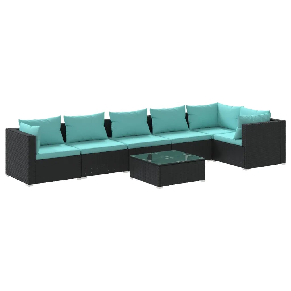 Set Divani da Giardino 7 pz con Cuscini in Polyrattan Nero 3101721