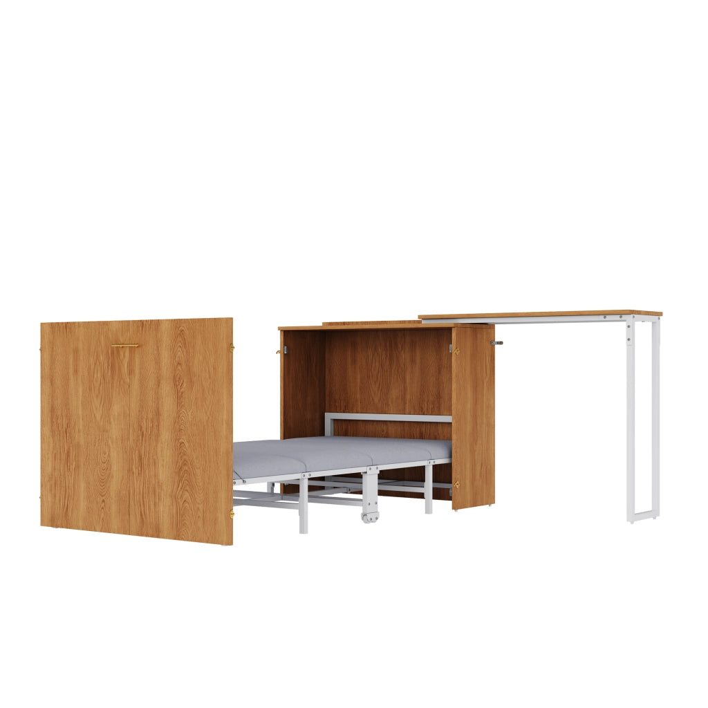 Letto a scomparsa Murphy con scrivania girevole e materasso, 90x200 cm, bianco/effetto legno