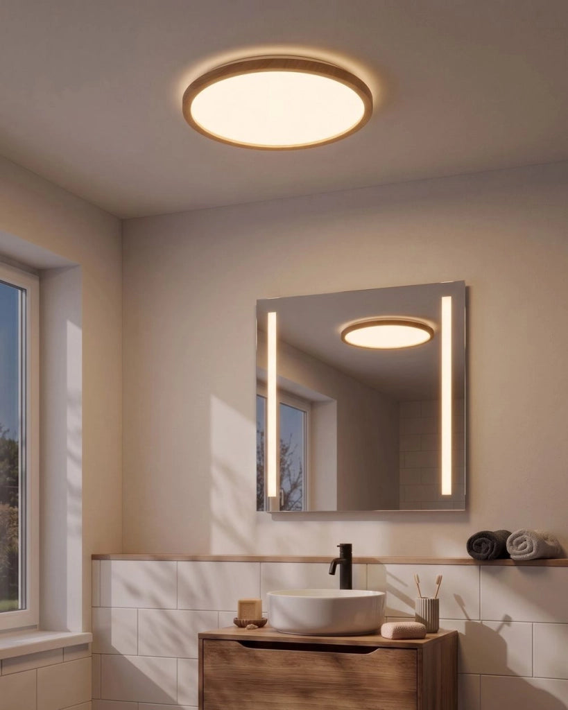 Plafoniera LED Marrone Chiaro 42 cm Sintetica Rotonda Pannello Luminoso LED a Filo Soffitto con Telecomando