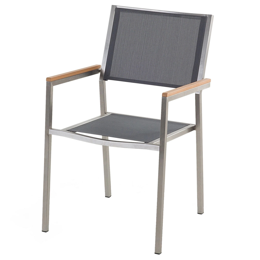 Set da pranzo da giardino grigio con piano in vetro Nero 6 posti 180 x 90 cm