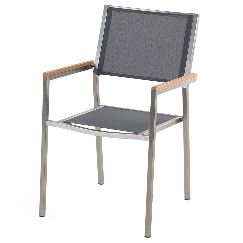 Set da pranzo da giardino grigio con piano in vetro Nero 6 posti 180 x 90 cm