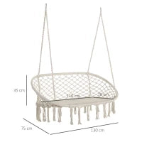 Amaca a Dondolo da Giardino e Casa a 2 Posti, Telaio Metallo e Seduta Cotone 130x75x35cm, Bianco Crema