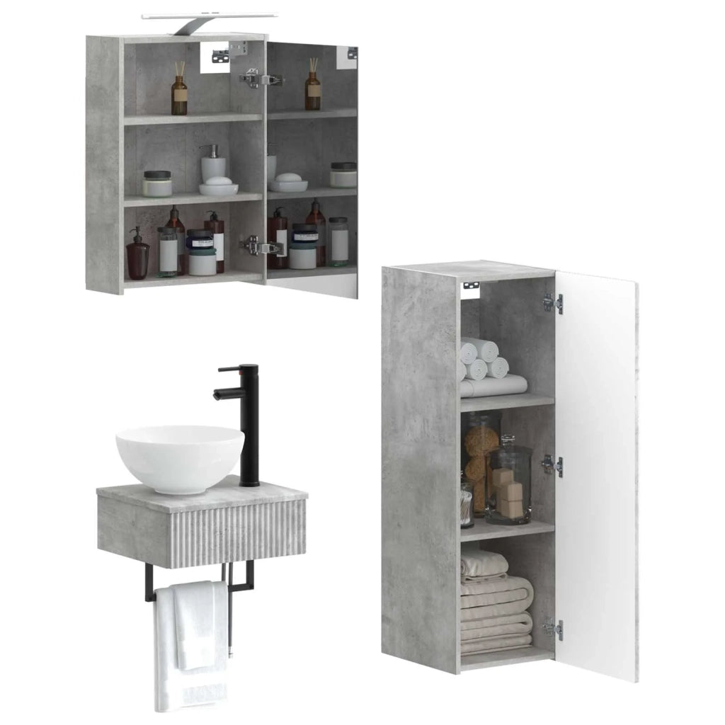 Set di Armadi da Bagno 4 pcs Grigio Cemento 43 x 16 x 62,5 cm 3407370