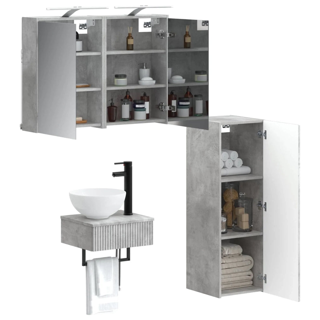 Set di Armadi da Bagno 4 pz Grigio Cemento Legno ingegnerizzato 3407370