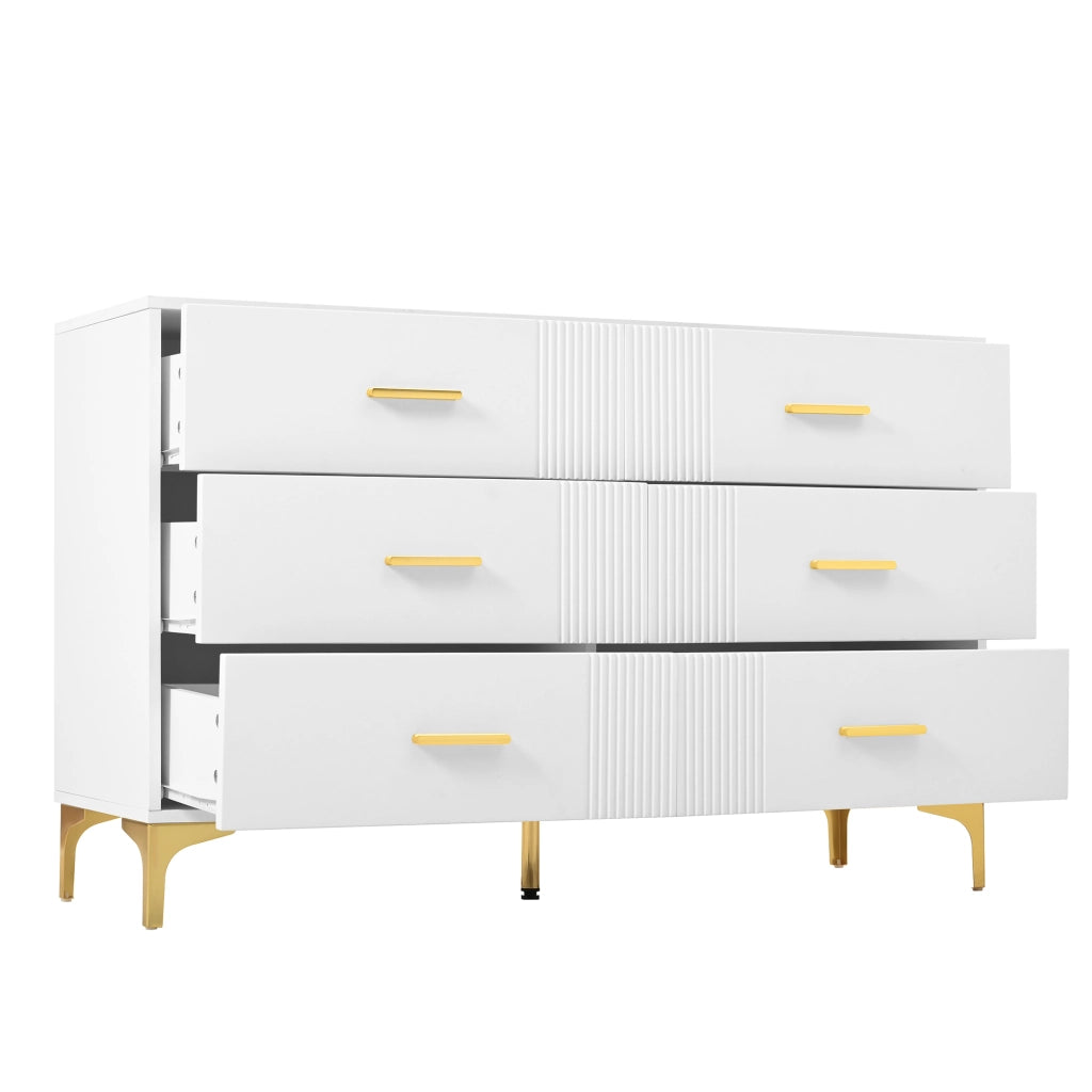 Com¨° moderno bianco con 6 cassetti, struttura in MDF, design rigato, 120 x 40 x 76 cm