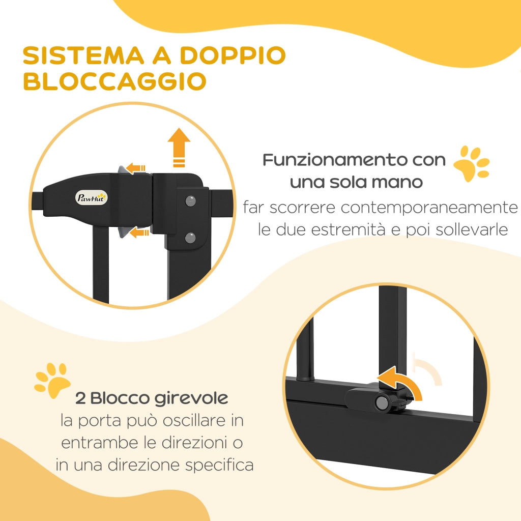 Cancelletto per Cani Estensibile con 4 Viti Regolabili, in Metallo e Plastica, 74-100x78 cm, Nero