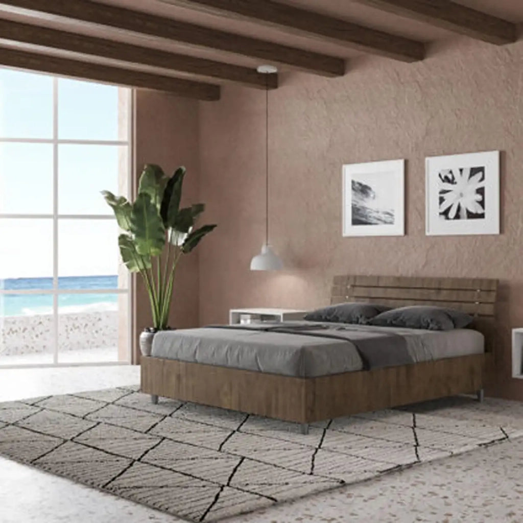 Letto matrimoniale francese senza rete 140x190 testata inclinata con doghe noce Ankel