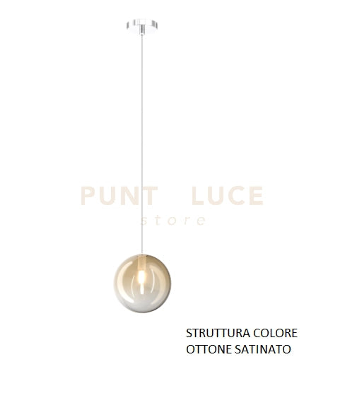 SOSPENSIONE OTTONE SAT. 1 LUCE VETRO AMBRA 1184OS-S1-AM