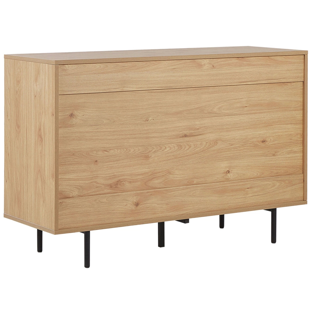 Credenza in legno chiaro con armadi in derivati del legno bianchi Scaffali per cassetti in stile retrò